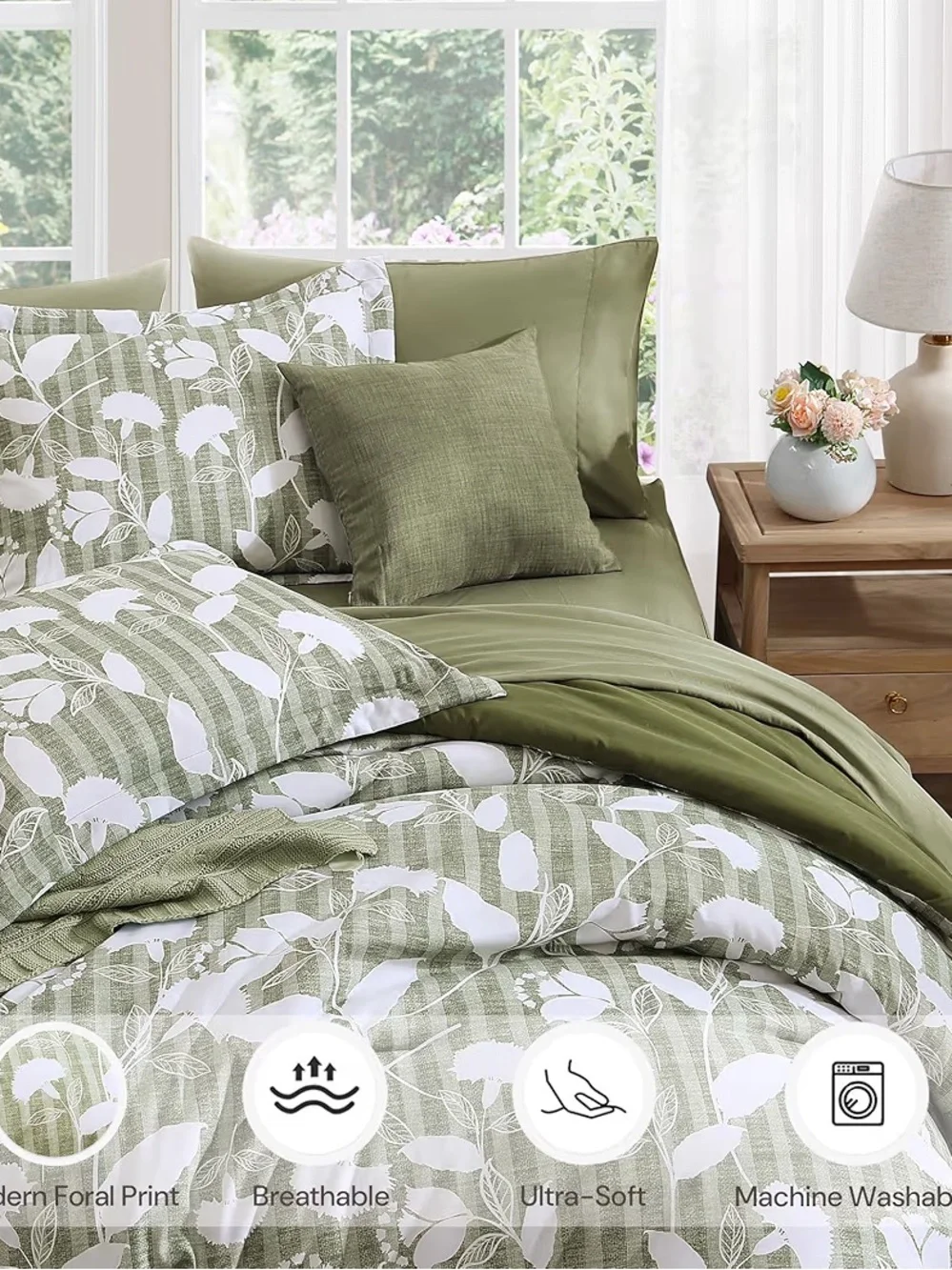 BLOOMHAVEN King Sheet Set -6 Pieces Olive Green Set For All Seasons, King